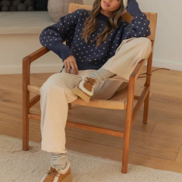 NWT Navy Patterned Cropped Sweater - Picture 2 of 8